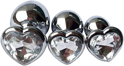 Crystal Anal Plug Heart Stainless Steel, 3 Sizes