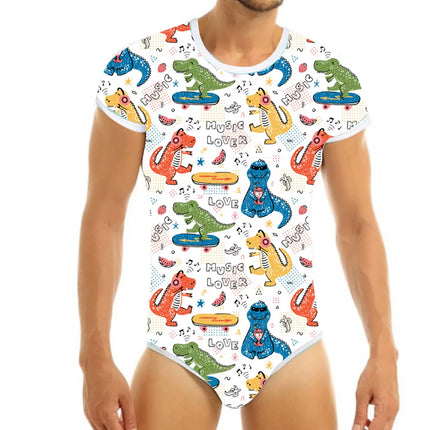 ABDL Bodysuit Button Crotch Romper Onesie (Dinosaurs Print)