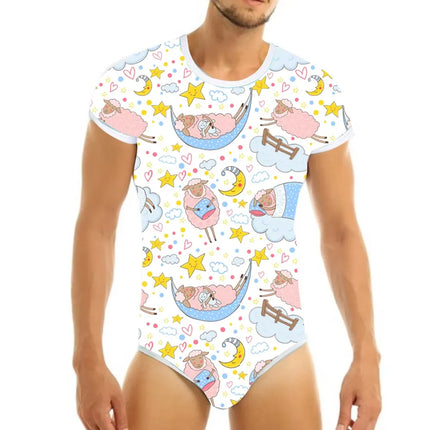 ABDL Bodysuit Button Crotch Romper Onesie (Sheep Print)